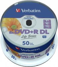 VERBATIM DVD+R DL AZO 8,5GB, 8x, printable, inverse stack, spindle 50 ks (97693)