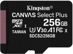 Kingston Micro SDXC Canvas Select Plus 100R 256GB 100MB/s UHS-I + adaptér (SDCS2/256GB) - rozbalené