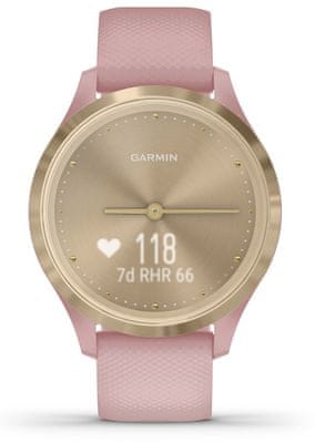 Hybridné chytré hodinky Garmin vivomove 3S, smart watch, tep, dych, menštruačný cyklus, pitný režim, metabolizmus, kalórie, vzdialenosti, kroky, aktivita, odpočinok, spánok, analógové ručičky, skrytý OLED displej