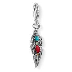 Thomas Sabo Prívesok "Etnické pierko" , 1463-332-7, Charm Club, 925 Sterling silver, blackened, glass-ceramic stone, simulated coral/turquoise