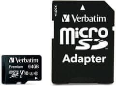 VERBATIM Premium microSDXC 64GB UHS-I V10 U1 + SD adaptér (44084)