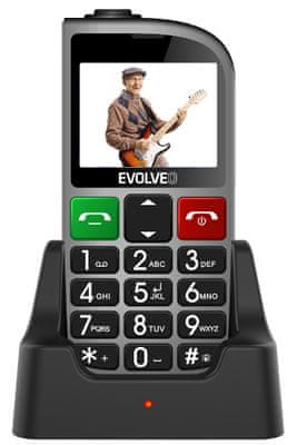 Evolveo EasyPhone FM, Dual SIM, tlačidlový telefón pre seniorov pre dôchodcov, SOS tlačidlo, veľké tlačidlá, dlhá výdrž, nabíjací stojanček