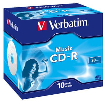 CD-R Verbatim, optické disky, dlhá životnosť, na nahrávanie hudby a audio záznamov