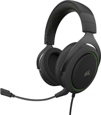 Slúchadlá Corsair HS50 Pro Stereo, zelená (CA-9011216-EU), neodymové 50mm meniče, headset, odpojiteľný mikrofón, drôtové, komfort, pohodlie, pamäťová pena