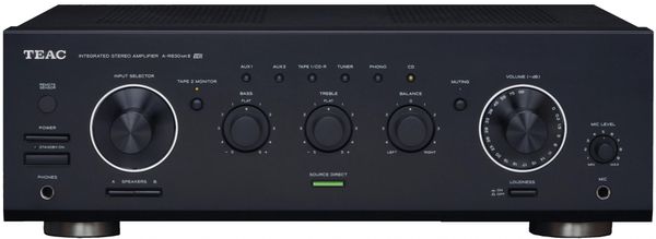 výkonný zesilovač teac a-r630mk2 phono ekvalizér mikrofonní vstup sluchátkový výstup loudness výstup pro a b 2 páry reproduktorů tape 2 monitor 90 w výkon na každý z kanálů 2 kanály filtr fet 4 ohmy