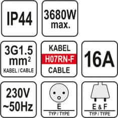 YATO Predlžovací kábel YT-81162 20m, 3 zásuvky