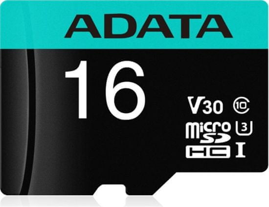 A-Data MicroSDHC 16GB U3 V30S + adaptér (AUSDH16GUI3V30SA2-RA1)