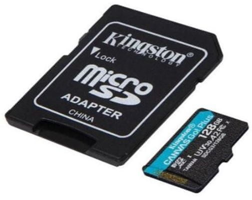 Pamäťová karta Kingston microSDXC 128GB Canvas Go Plus 170R A2 U3 V30 + adaptér (SDCG3/128GB), vysoká kapacita