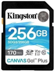 Pamäťová karta Kingston SDXC 256GB Canvas Go Plus 170R C10 UHS-I U3 V30 (SDG3/256GB) vysoká kapacita