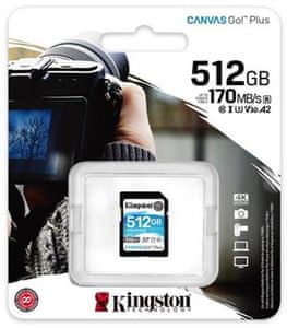 Pamäťová karta Kingston SDXC 512GB Canvas Go Plus 170R C10 UHS-I U3 V30 (SDG3/512GB) vysoká kapacita