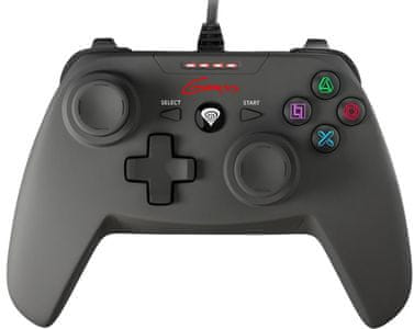 gamepad genesis p53 njg-0773 usb konektor drôtový vibrácie ergonomický tvar presne do ruky 2 joysticky 12 tlačidiel moderný herný dizajn xbox rozloženie tlačidiel 1,8 m kábel usb konektor určený pre PC ps3 sony playstation 3