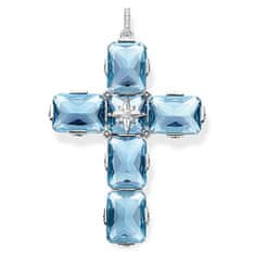Thomas Sabo Prívesok "Kríž veľké modré kamene s hviezdou" , PE881-644-31, Sterling silver, 925 Sterling silver, blackened, synthetic spinel light blue, zirconia white
