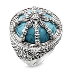 Thomas Sabo Prsteň "Tyrkysové koleso" , TR2025-646-17-56, Sterling Silver, 925 Sterling silver, blackened, simulated turquoise, zirconia