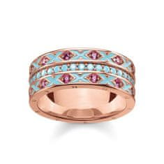 Thomas Sabo Prsteň "Ázijské ornamenty" , TR2173-386-7-54, Sterling Silver, 925 Sterling silver, 18k rose gold plating, cold enamel, synthetic corundum red, glass-ceramic stone