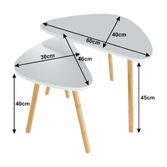KONDELA Konferenčné stolíky, set 2 ks, biela / prírodná, BISMAK