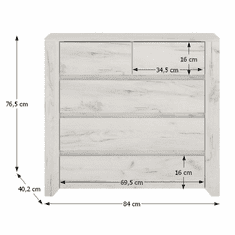 KONDELA Komoda typ 43, biela craft, ANGEL