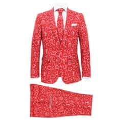 Vidaxl 2-dielny pánsky vianočný kostým s kravatou veľkosť 48 červený s darčekmi