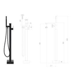 Vidaxl Voľne stojaca vaňová batéria čierna 90 cm nehrdzavejúca oceľ