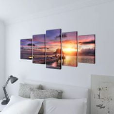 Vidaxl Sada obrazov na stenu, motív Pláž so slameným altánkom 100 x 50 cm