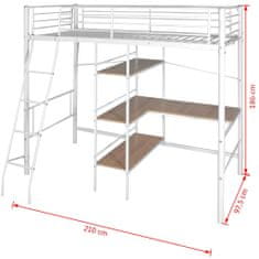 Vidaxl Vysoká posteľ s písacím stolom, biela a hnedá, kov 90x200 cm