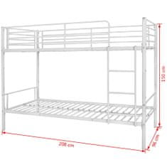 Vidaxl Rám detskej poschodovej postele, biely, kov 90x200 cm