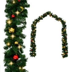 Greatstore Vianočná girlanda s ozdobami a LED svetielkami 5 m