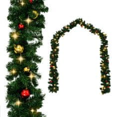 Greatstore Vianočná girlanda s ozdobami a LED svetielkami 10 m