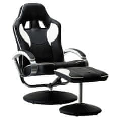 Vidaxl Skladacia herná stolička s podnožkou biela umelá koža