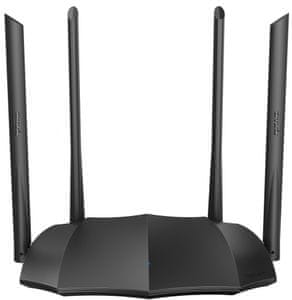 výkonný dvojpásmový router tenda ac8 wifi 802.11 a b ac g n dsss ofdm 2.4 ghz 5 ght 4 antény všesmerové externe pokrytie 90 m2 3 gigabitové lan porty priepustnosť 6 gb za sekundu iptv ipv6 qos ovládanie aplikácií v mobile smart led diody časovač guest network