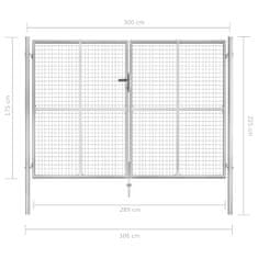 Vidaxl Záhradná brána strieborná 306x225 cm galvanizovaná oceľ