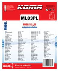 KOMA ML03PL - Vrecká do vysávača Miele F,J,M s plastovým čelom textilné, 4ks