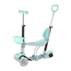 Detská trojkolesová kolobežka MINI SCOOTER 3v1 so svietiacimi LED kolesami, mätová H-063-MI