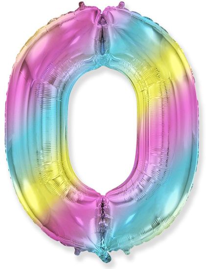 Fóliový balón číslica 0 - dúhový - rainbow, 102cm