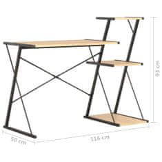 Vidaxl Stôl s poličkami, čierna a dubová farba 116x50x93 cm