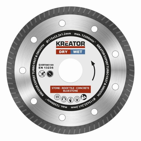 Kreator KRT085100 - Diamantový kotúč celoobvodový 115mm EXPERT TURBO