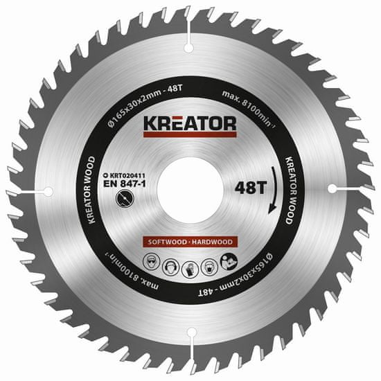 Kreator KRT020411 - Pílový kotúč na drevo 165mm, 48T