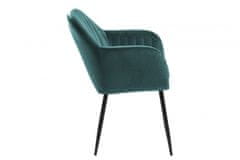Design Scandinavia Jedálenská stolička s opierkami Ema, zamat, tmavo zelená / čierna