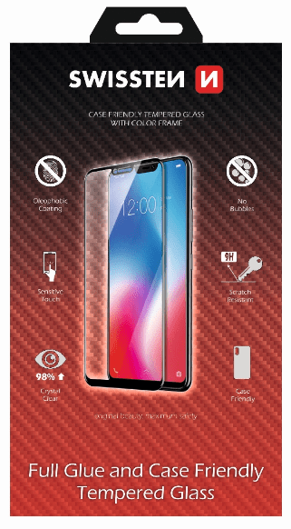 SWISSTEN Sklo FULL GLUE, Color frame, case friendly HUAWEI P SMART 2019/HONOR 10 LITE černé (54501710)