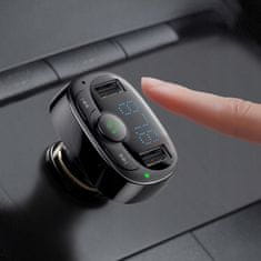 BASEUS T-Typed FM Transmitter Bluetooth + nabíjačka 2x USB 3.4A, čierna