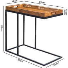 Bruxxi Odkladací stolík Melis, 70 cm, masív Sheesham