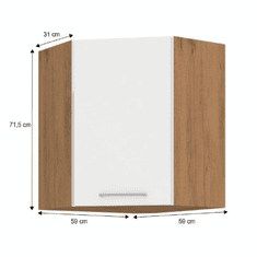 KONDELA Horné rohová skrinka, dub lancelot / biela extra vysoký lesk HG, VEGA 58x58 GN-72 1F