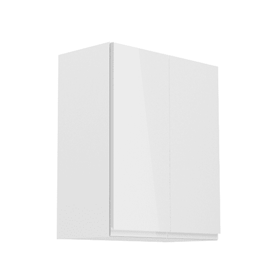 KONDELA Horná skrinka, biela/biely extra vysoký lesk, AURORA G602F