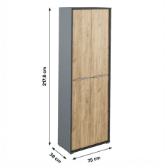 KONDELA Vysoká skriňa s policami, grafit/dub artisan, RIOMA NEW TYP 05