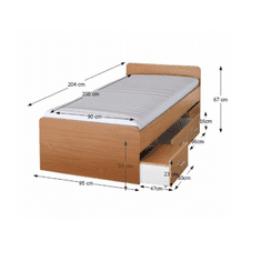 KONDELA Posteľ, buk, 90x200, DUET