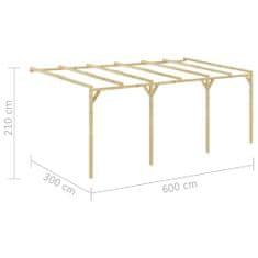 Vidaxl Pergola k stene domu 6x3x2,1 m, drevo