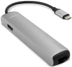 EPICO USB Type-C HUB SLIM (4K HDMI & Ethernet) 9915112100019, strieborný, čierny kábel