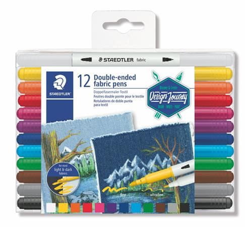 Staedtler Fix na textil "Design Journey", 12 rôznych farieb, obojstranné, STAEDTLER