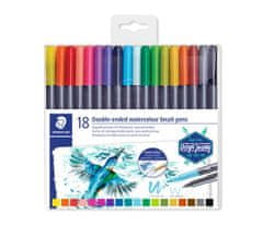 Staedtler Štetcové fixy "Marsgraphic Duo", sada, 18 farieb, 0,5-0,8/1,0-6,0 mm, obojstranné 3001 TB18