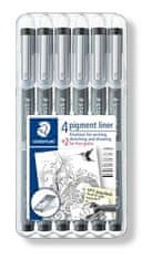 Staedtler Linery "Pigment Liner", čierna, súprava 6ks 308 SB6P