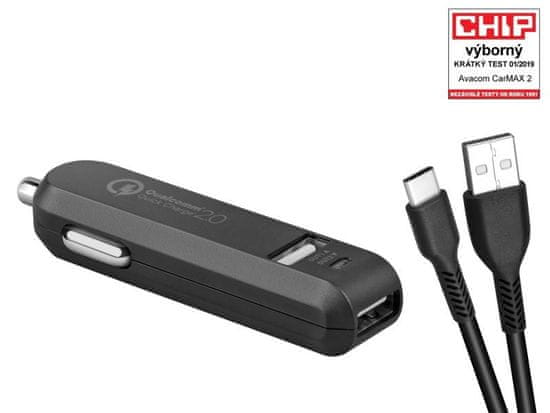 Avacom  Carmax 2 nabíjačka do auta 2x Qualcomm Quick Charge 2.0, čierna farba (USB-C kábel)